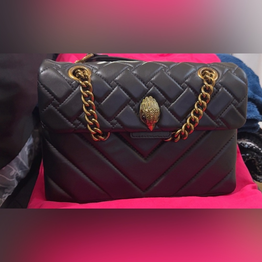 Kurt Geiger Black Quilted Bag with Gold Chain